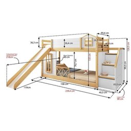  Beliche Infantil Montessoriana com Escada,janela,grade Proteção,escorregador, Grade X Garden com LED Casatema - 4
