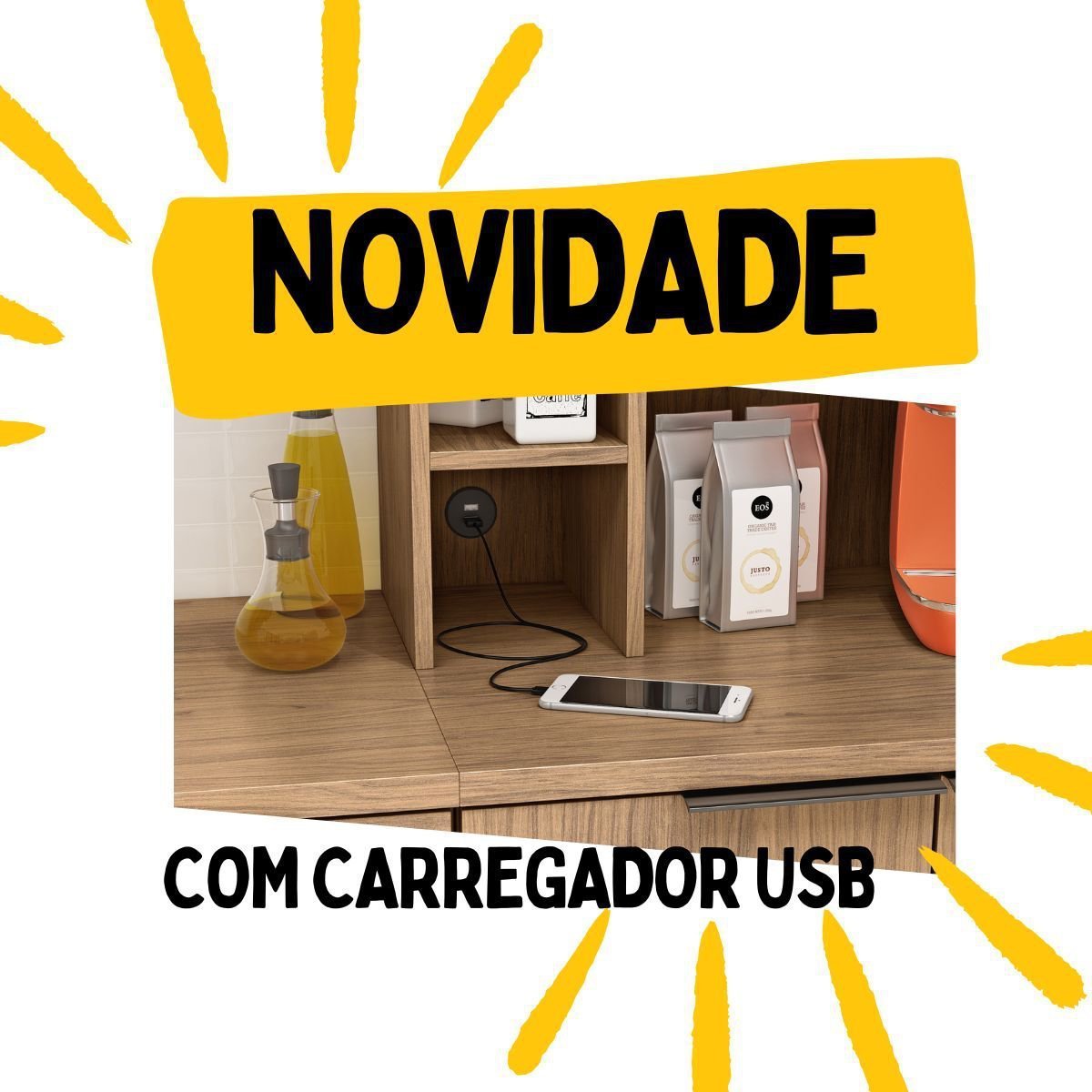 Cozinha Modulada Completa de Canto MDF 7 Peças Lombardia com Portas de Vidro - cor Freijó Nero - 7