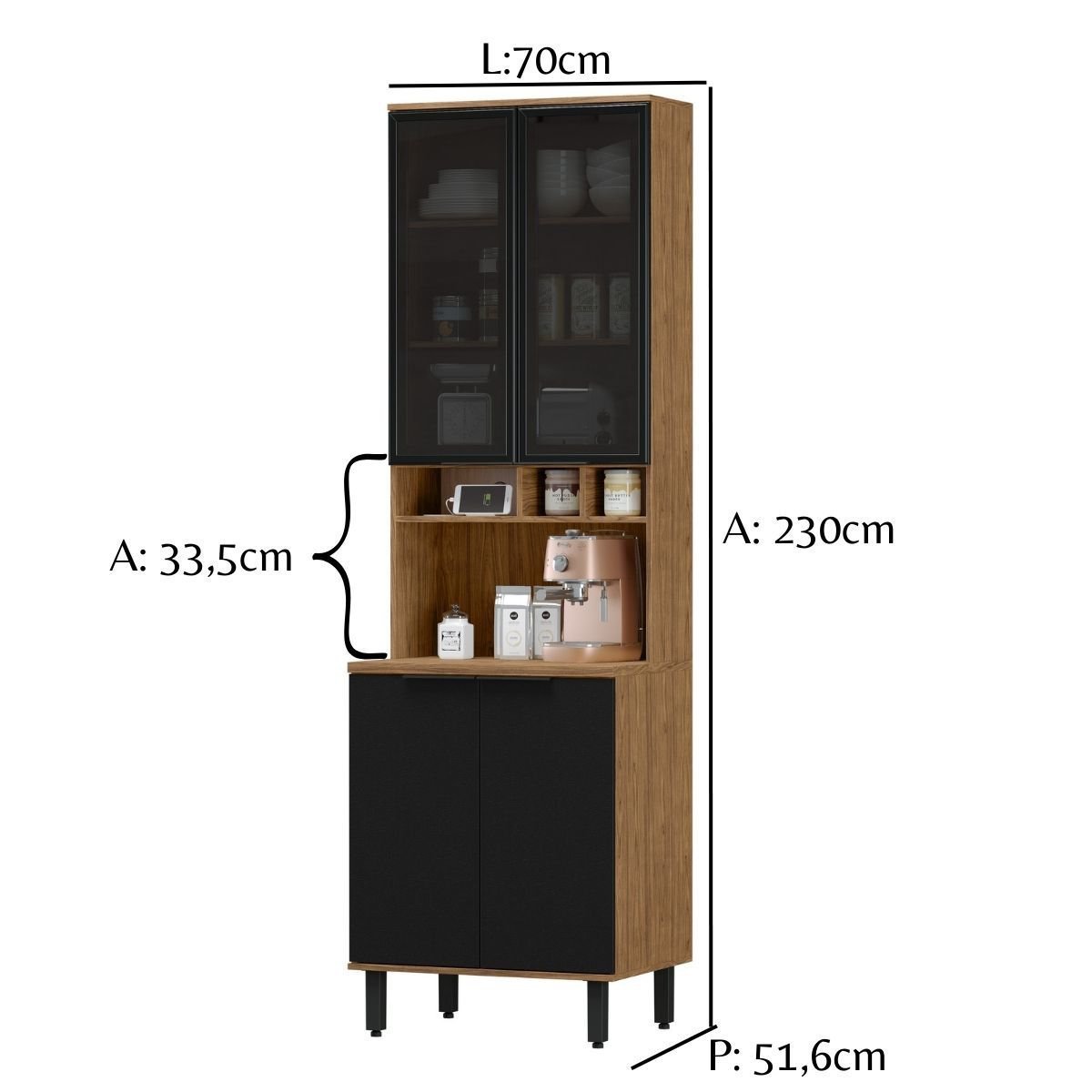 Cozinha Modulada Completa de Canto MDF 7 Peças Lombardia com Portas de Vidro - cor Freijó Nero - 5