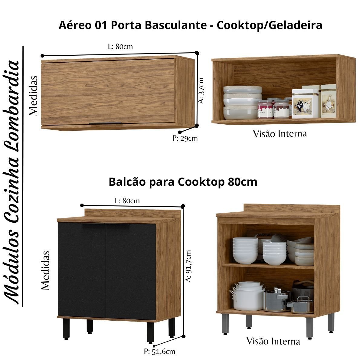 Cozinha Modulada Completa de Canto MDF 7 Peças Lombardia com Portas de Vidro - cor Freijó Nero - 3