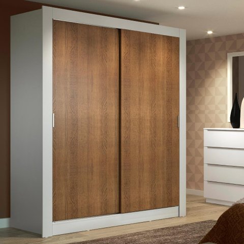 Guarda-Roupa Solteiro Madesa Dallas 2 Portas de Correr 2 Gavetas Branco/Rustic Cor:Branco/Rustic