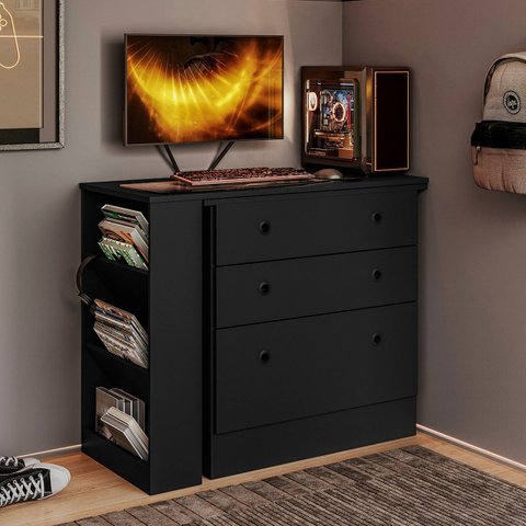 Cômoda com Mesa Giratória Gamer para Escritório Mdf