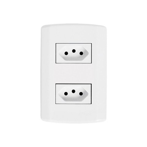 Conjunto com 2 Tomadas 2P+T 20A 250V, Modular, com Placa 4x2 e Suporte Branco