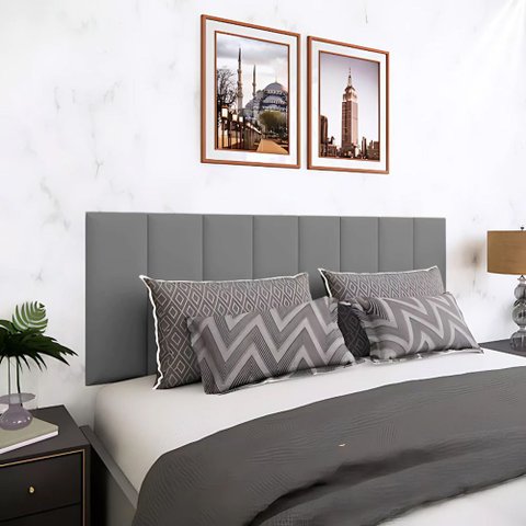 Cabeceira Estofada Cinza Autocolante Cama King 2 Metros