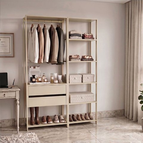 Guarda-Roupa Closet Modulado Siena 132cm 2 Gavetas Cabideiro e 7 Prateleiras Yescasa Móveis Off Whit