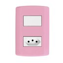 Ver imagem 1 de Interruptor de 1 Tecla Simples e Tomada 2P+T 20A , Modular, com Placa 4x2 e Suporte Rosa/Branco