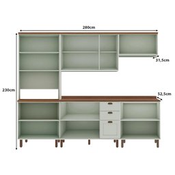 Cozinha Modulada Cristal Clássica 280 Cm Conjunto Provençal Cor:mint com Ébano - 3