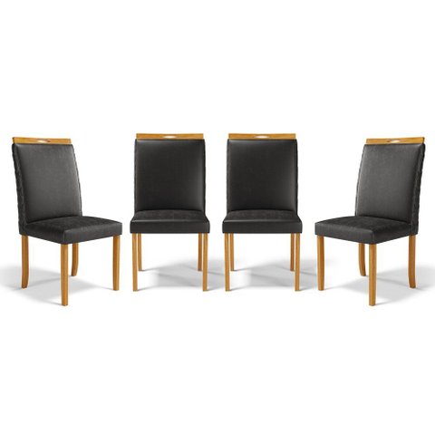 Kit com 4 Cadeiras Agnes Madeira Maciça Estofadas para Mesa de Jantar Courino Preto 503