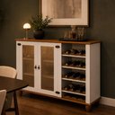 Ver imagem 3 de Aparador Buffet para Sala de Jantar com Adega 2 Portas Vidro 135cm Alegra S05 Off White Nogueira -