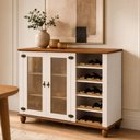 Ver imagem 1 de Aparador Buffet para Sala de Jantar com Adega 2 Portas Vidro 135cm Alegra S05 Off White Nogueira -
