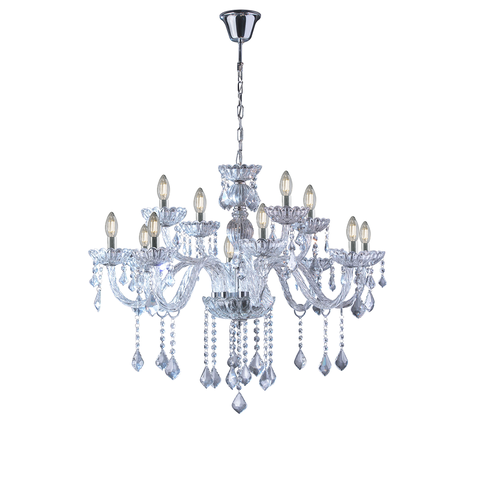 Lustre Pendente de Cristal Candelabro Maria Tereza Nice 12 lâmpadas E14 Bivolt:Transparente/110V/220
