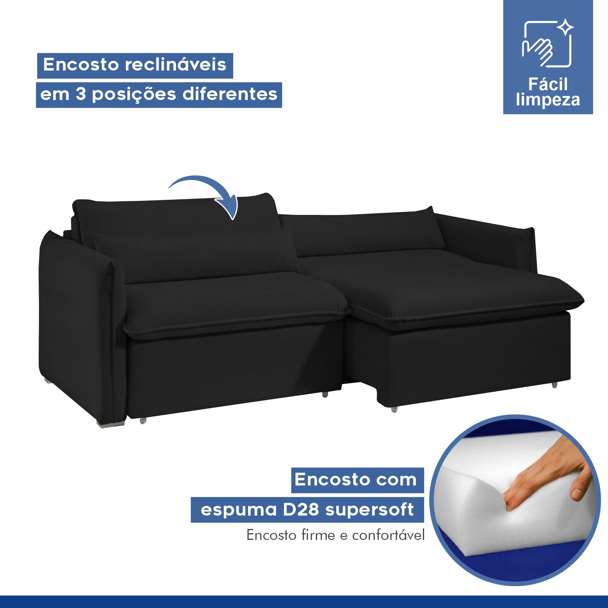 Sofá Cama Retrátil e Reclinável Aurora - 5