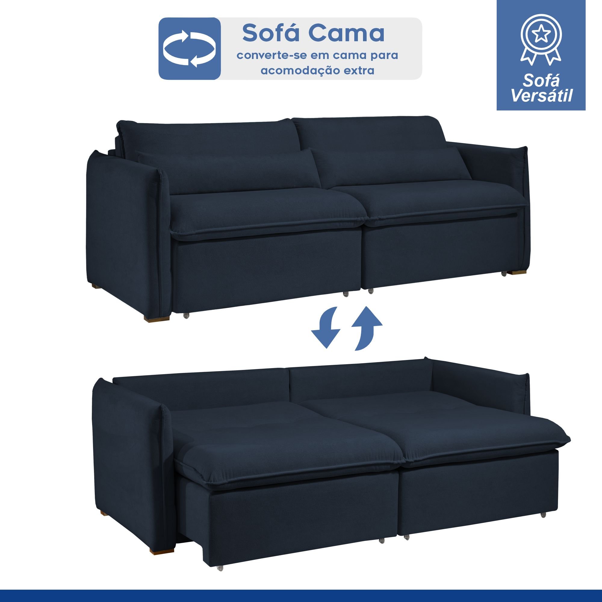 Sofá Cama Retrátil e Reclinável Aurora Veludo - 3