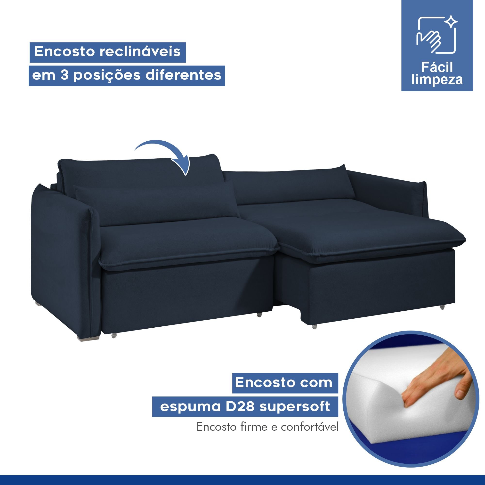 Sofá Cama Retrátil e Reclinável Aurora Veludo - 5