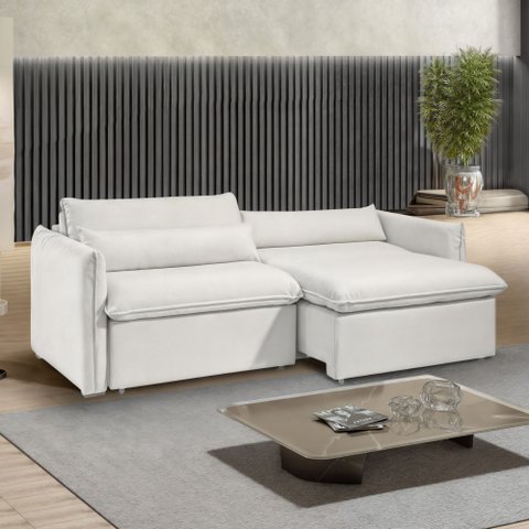 Sofá Cama Retrátil e Reclinável 200cm Aurora Boucle