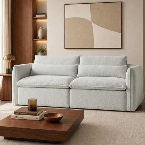 Sofá Cama Retrátil e Reclinável Bouclé Gelo Aurora 200cm