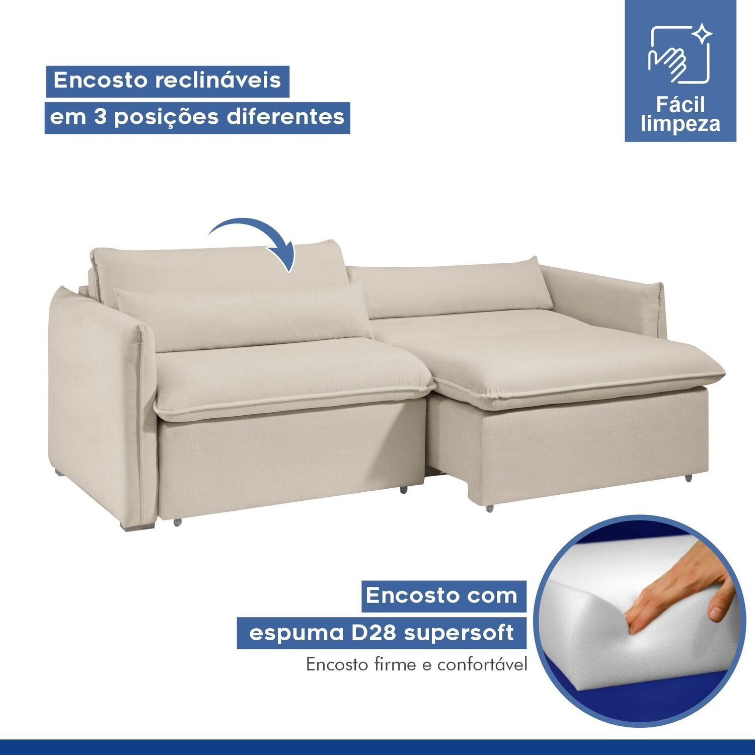 Sofá Cama Retrátil e Reclinável Aurora Boucle  - 12