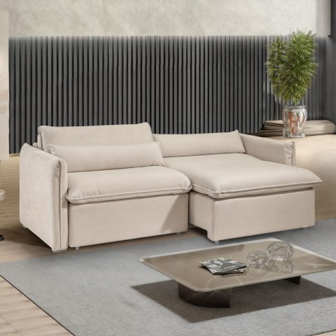 Sofá Cama Retrátil e Reclinável 200cm Aurora Boucle