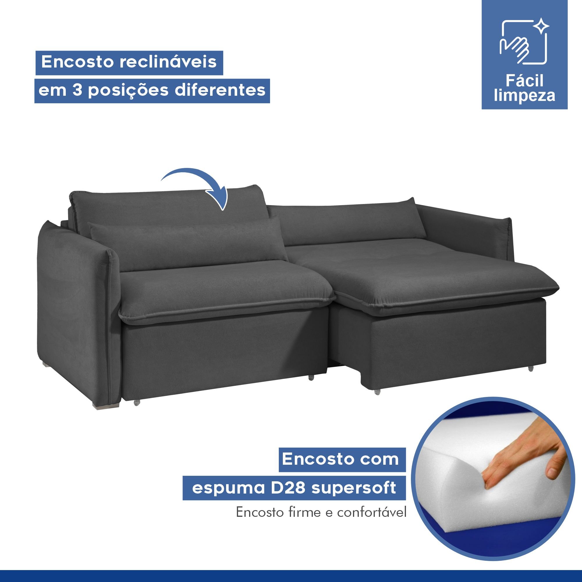 Sofá Cama Retrátil e Reclinável Aurora Boucle  - 5