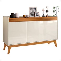 Buffet Aparador 3 Portas Ripado Astúrias Prateleira Interna:off-white - 1