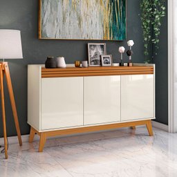 Buffet Aparador 3 Portas Ripado Astúrias Prateleira Interna:off-white - 2