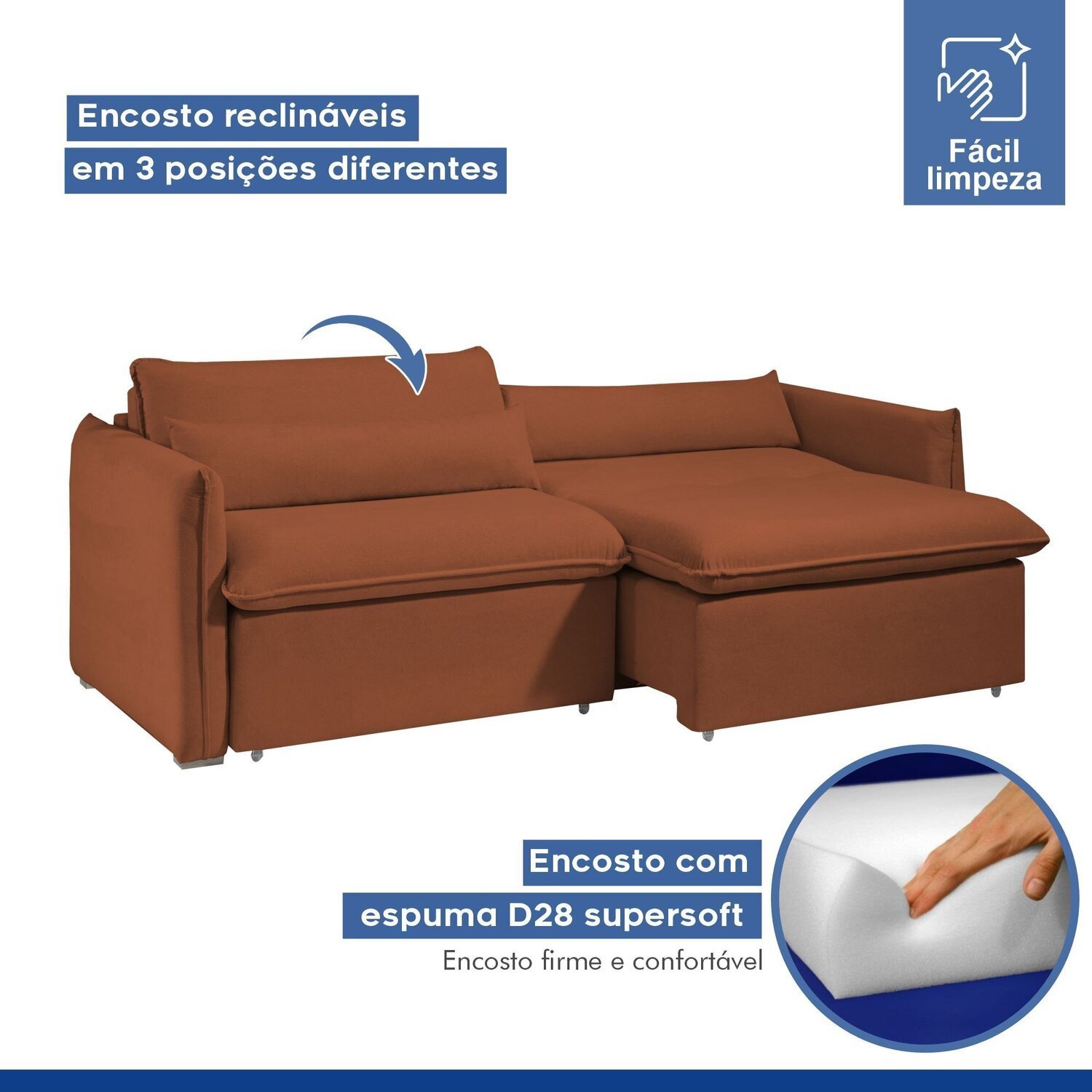 Sofá Cama Retrátil e Reclinável Aurora Boucle  - 12