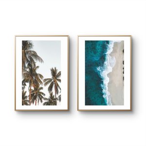 Kit 2 Quadros Decorativos para Sala Tema Mar Praia Paisagem para Quarto Grande 40x60cm com Moldura