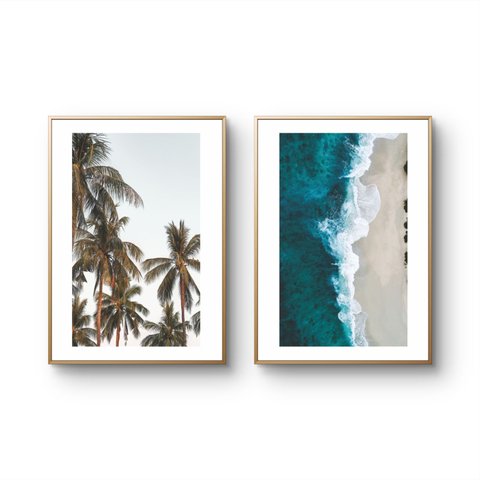 Kit 2 Quadros Decorativos para Sala Tema Mar Praia Paisagem para Quarto Grande 40x60cm com Moldura