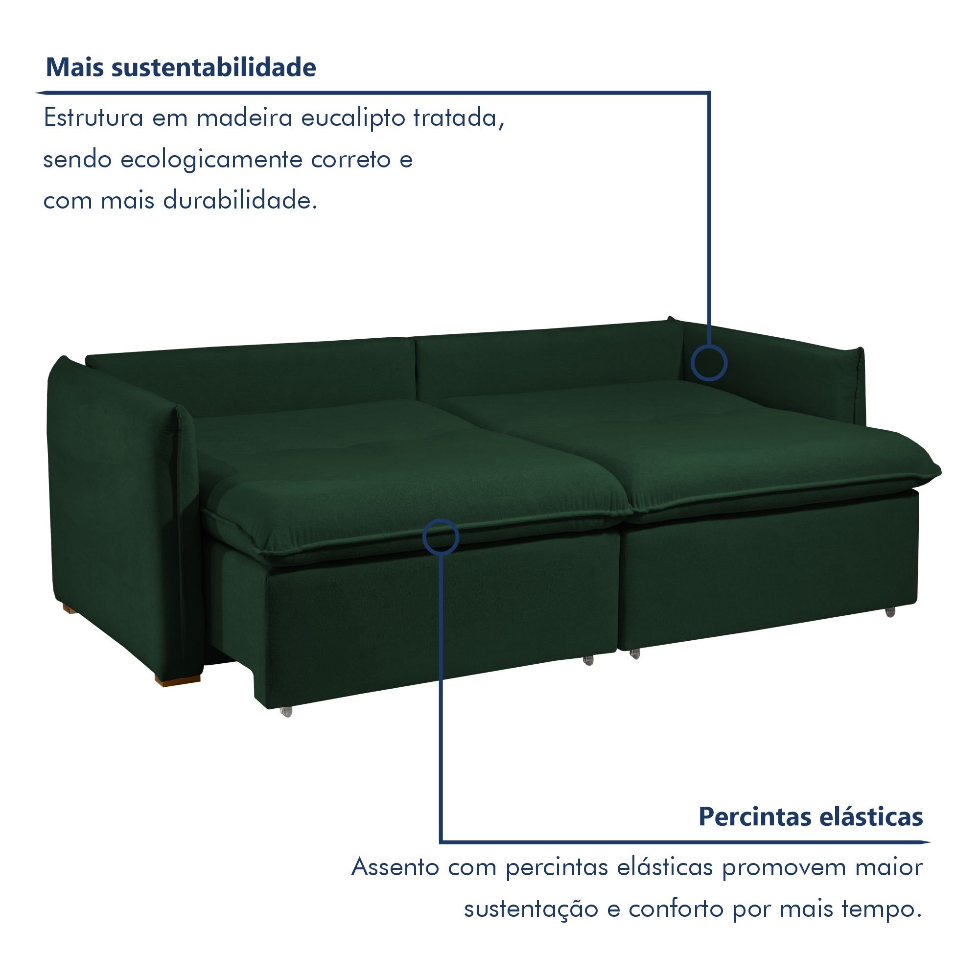 Sofá Cama Retrátil e Reclinável Aurora Veludo  - 5