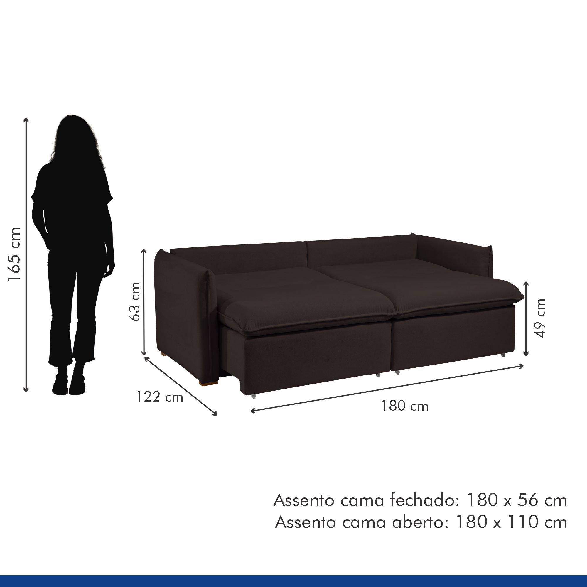 Sofá Cama Retrátil e Reclinável Aurora Veludo  - 11