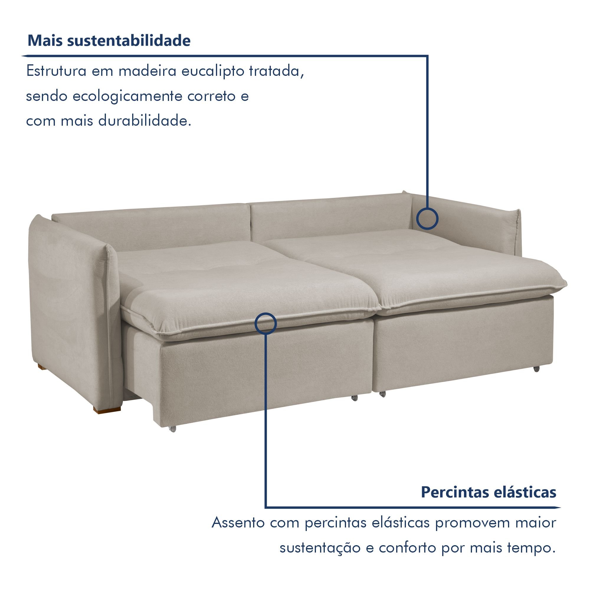 Sofá Cama Retrátil e Reclinável Aurora Veludo   - 5