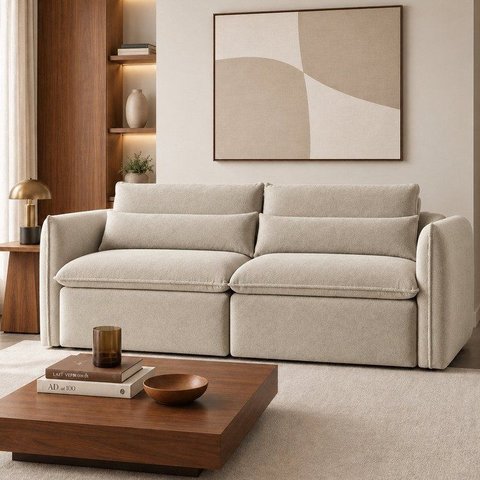 Sofá Cama Retrátil e Reclinável Veludo Bege Claro Aurora 200cm