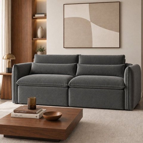 Sofá Cama Retrátil e Reclinável Veludo Cinza Aurora 200cm