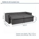 Ver imagem 4 de Sofá Cama Retrátil e Reclinável Veludo Cinza Aurora 200cm