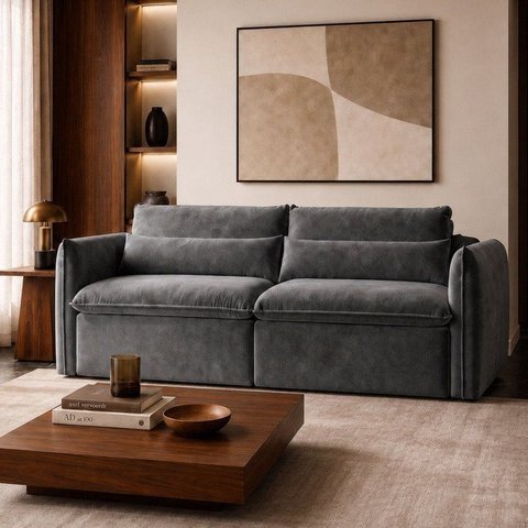 Sofá Cama Retrátil e Reclinável Veludo Cinza Aurora 200cm
