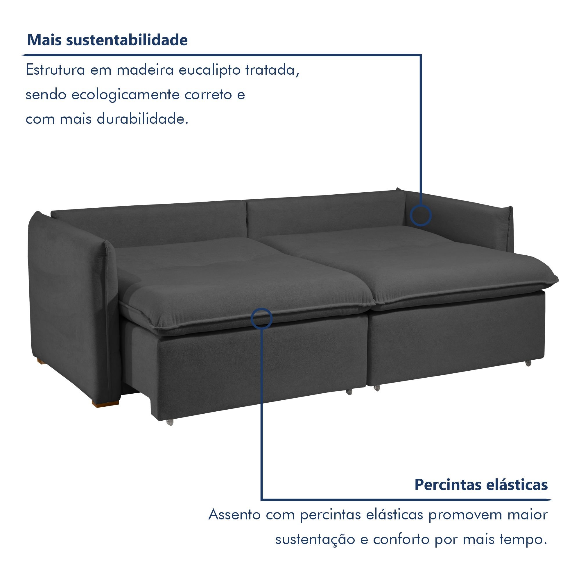 Sofá Cama Retrátil e Reclinável Aurora Veludo  - 5