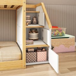  Beliche Infantil Montessoriana Garden com Escada Lateral e Proteção Casinha Grade com LED Casatema - 14