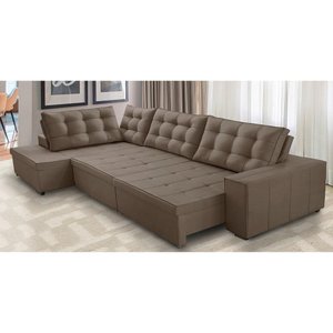Sofá de Canto Esquerdo Jacke Retrátil e Reclinável com Molas Suede 3,00x2,00 Adonai Estofados