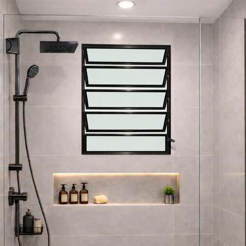 Vitro Basculante 100x60 Alumínio Preto Vidro Liso