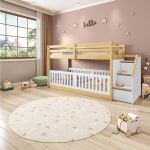  Beliche Infantil Montessoriana Garden com Escada Lateral Kit Travessa Proteção e Grade Rn com LED Casatema