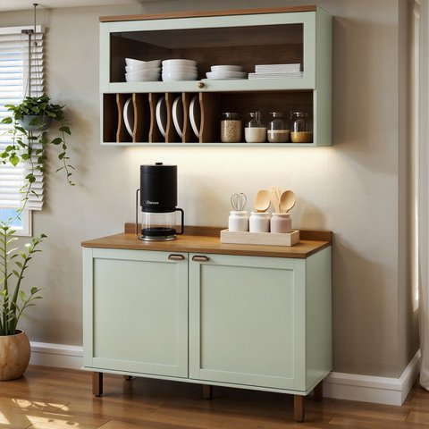 Cozinha Compacta 2 Peças 3 Portas Balcão 120cm Tampo Mdf Iluminata