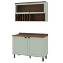 Ver imagem 2 de Cozinha Compacta Modulada 2 Peças 3 Portas Balcão 120cm Tampo MDF Iluminata Verde/Mint/Ébano