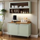 Ver imagem 1 de Cozinha Compacta Modulada 2 Peças 3 Portas Balcão 120cm Tampo MDF Iluminata Verde/Mint/Ébano