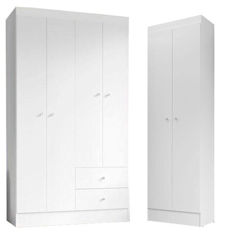 Guarda Roupa Solteiro Versa 4 Portas Branco Rosa Flex Fosco com Armário Multiuso Aura Branco Fosco -