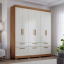Ver imagem 1 de Guarda-Roupa Casal 192cm 7 Portas 5 Gavetas 100% MDF Coimbra Espresso Móveis Off White/Cinamomo
