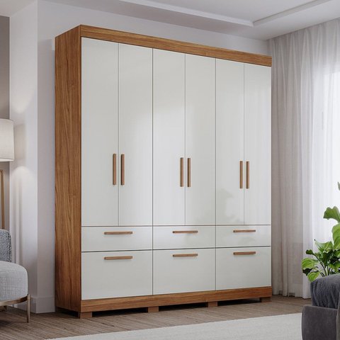 Guarda-Roupa Casal 192cm 7 Portas 5 Gavetas 100% MDF Coimbra Espresso Móveis Off White/Cinamomo