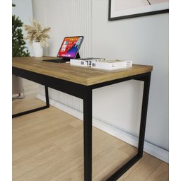 Mesa Escrivaninha Office Tampo Grosso Industrial 1,50m Freijó/preto Mesa para Escritório - 2