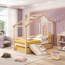 Ver imagem 1 de Bicama Infantil Prime House com Mini Escorregador e Telhado V Casatema MadeiraOriginals