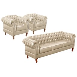 Conjunto Sofá Chesterfield 3 Lugares + 2 Poltronas Dom Pedro - 1