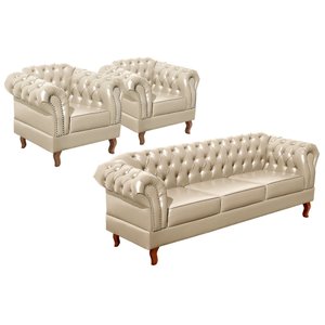 Conjunto Sofá Chesterfield 3 Lugares + 2 Poltronas Dom Pedro